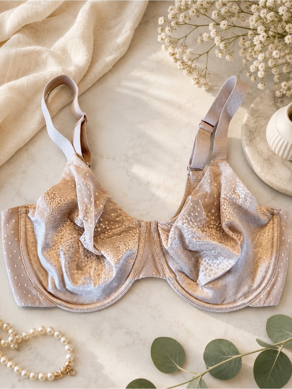 Wacoal 855303 Underwire Full Coverage Bra Nude Beige Mesh Unlined 36DDD